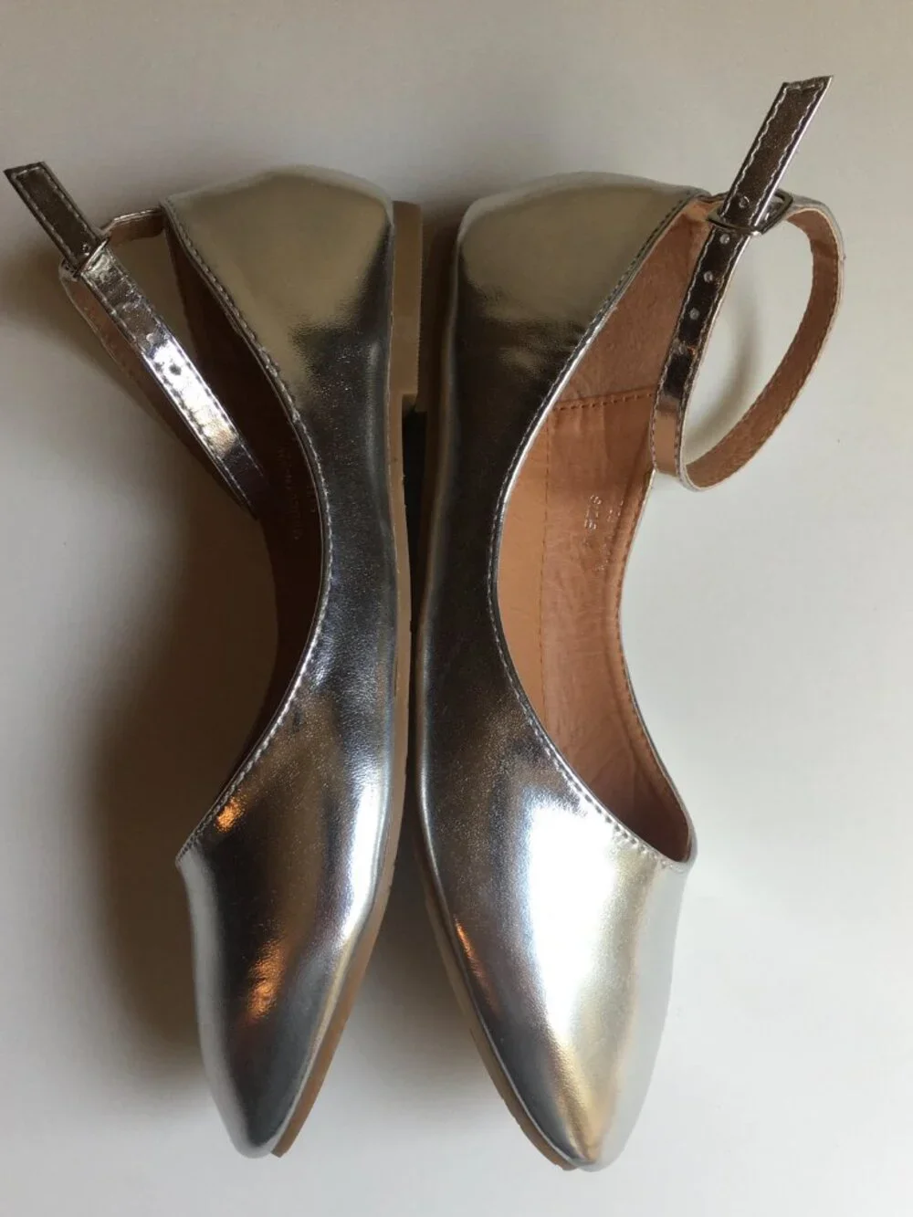 New Metallic Silver Ballet Flats Shoes 4 Ankle Strap Shiny Dress Party Wedding